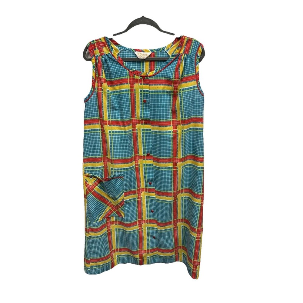Komar For Leisurely Living Vintage 70s House Dress Coat colorful Snaps Pocket